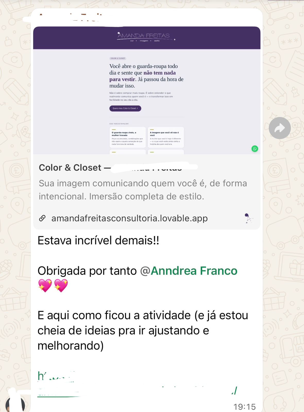 Depoimento de aluna — landing page Color & Closet